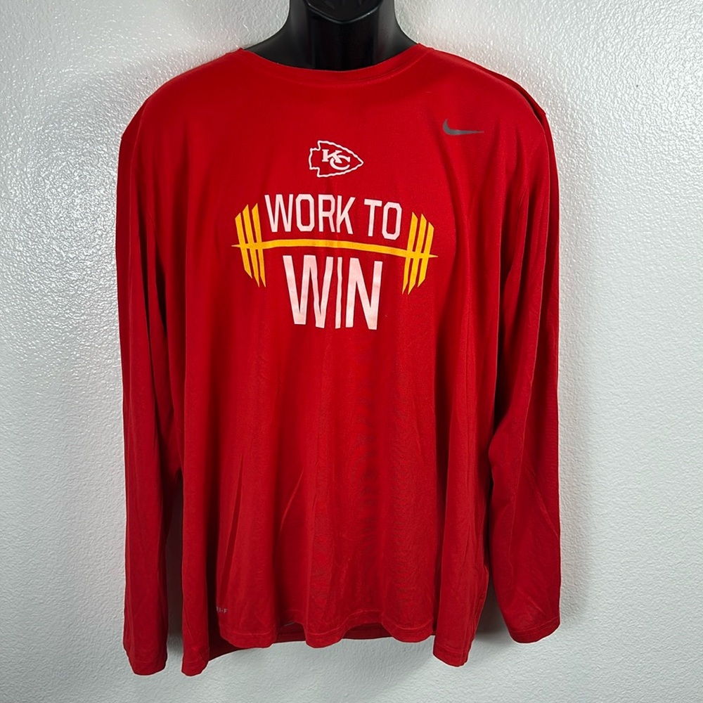 Kansas City Chiefs Nike Dri-Fit Long Sleeve Red T-Shirt WORK TO WIN Men's XXL